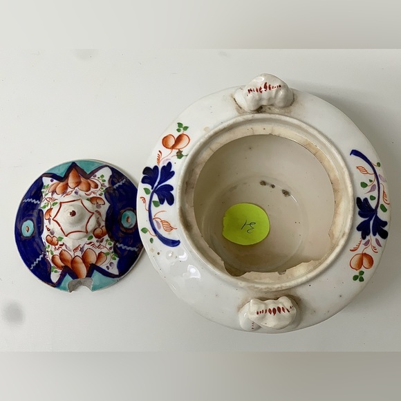 19th Century Antique Gaudy Welsh Unrecorded Pattern Finial Lidded Sugar Bowl - Picture 12 of 15